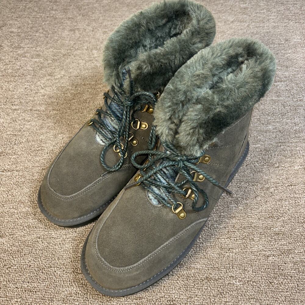 LAMO Men’s Fur Lined Boots Green Suede Boots NWT Size 10